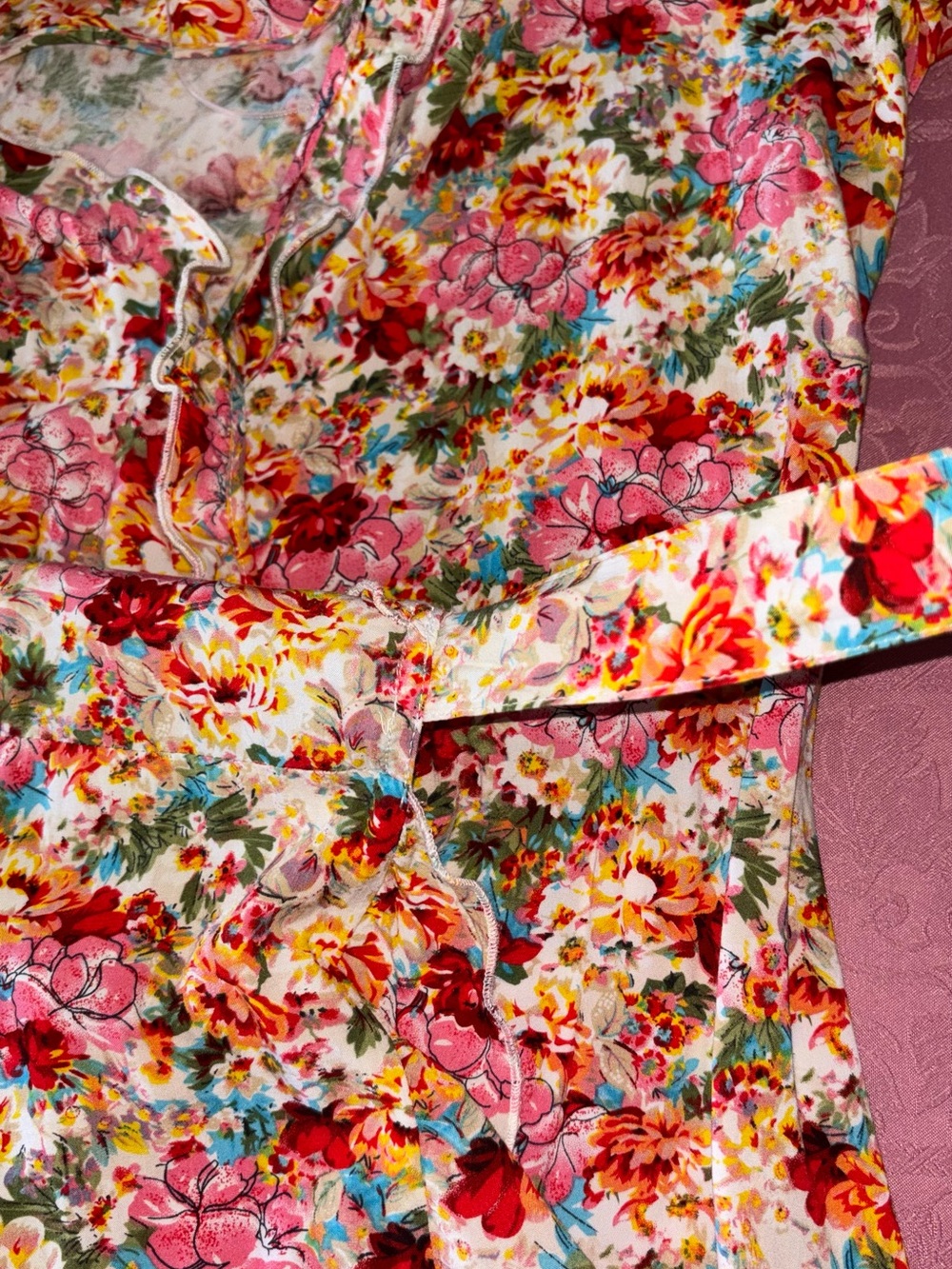 ESQUALO Floral Wrap Maxi Dress in Pink/Red/Green/Yellow/Orange 100% Linen - Picture 6 of 8
